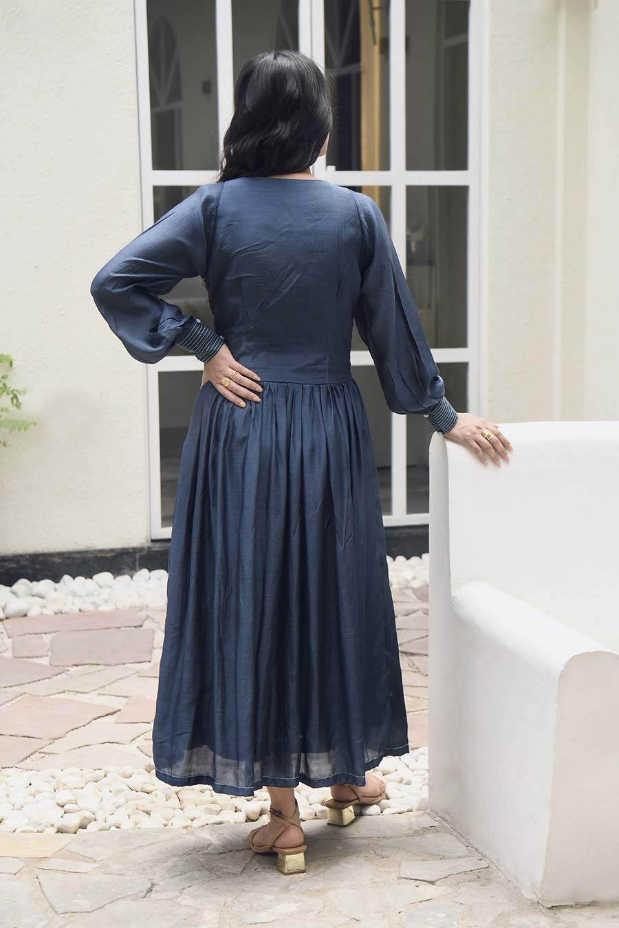 Midnight Bloom Silk Embroidered Dress