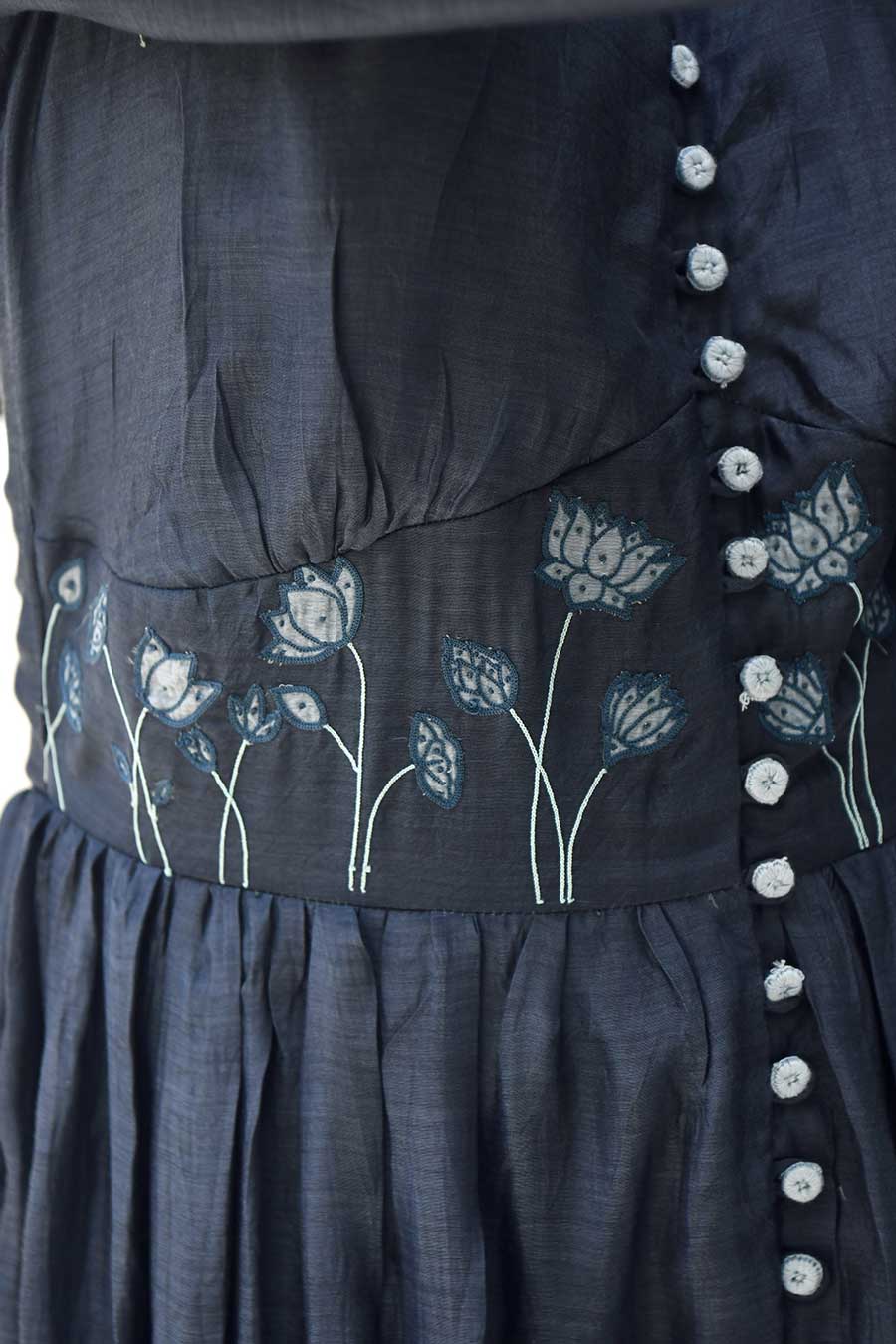Midnight Bloom Silk Embroidered Dress