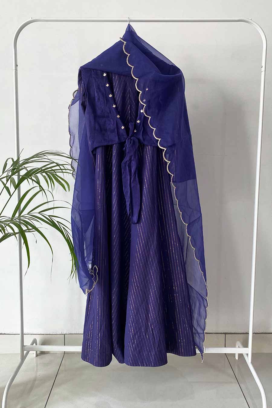 Iris Blue Kurta Set With Jacket & Dupatta (Set of 4)