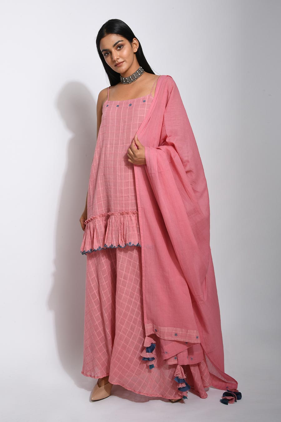 Flamingo Pink Kurta Set With Dupatta