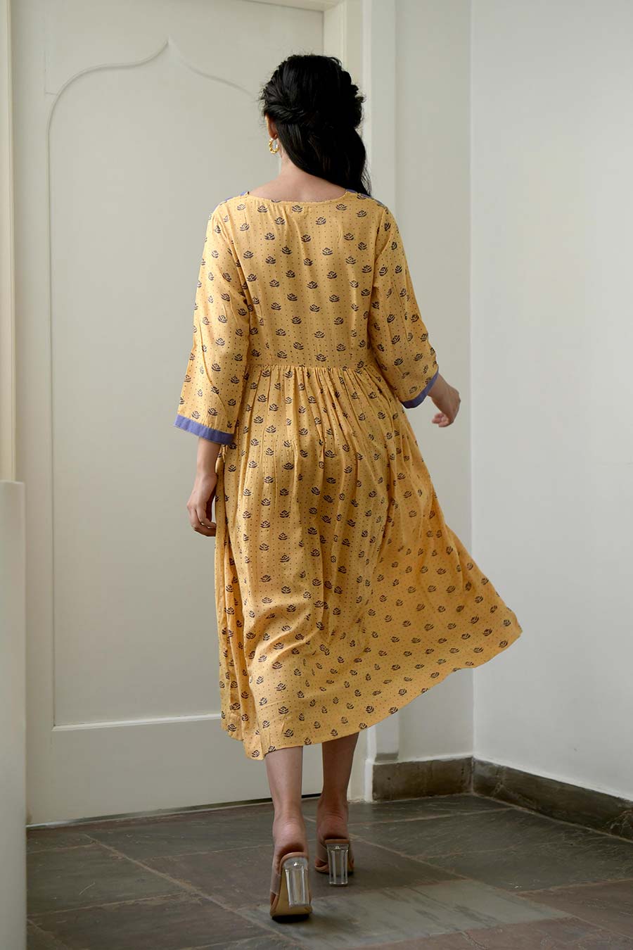 Lemon & Lilac Gathered Midi Dress