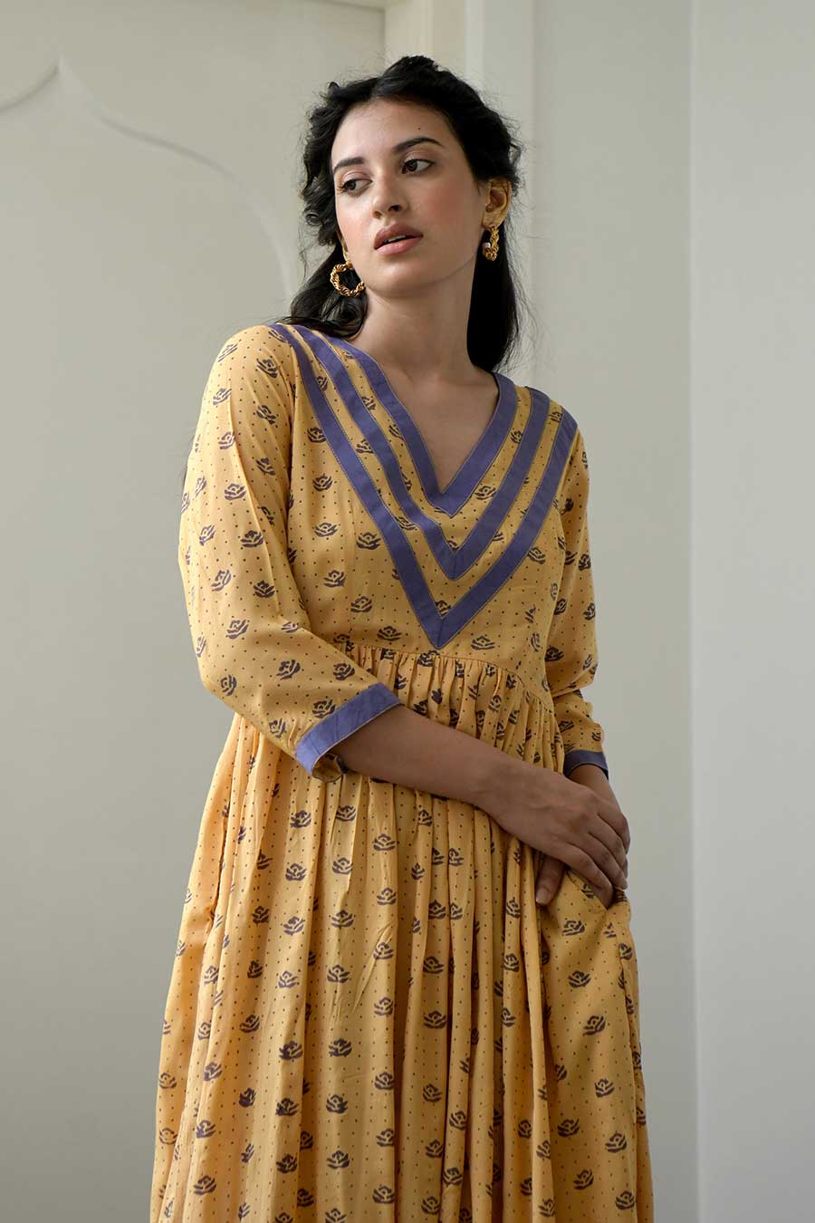 Lemon & Lilac Gathered Midi Dress