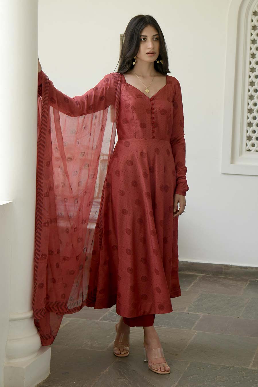 Dark Amber Red Kurta Set