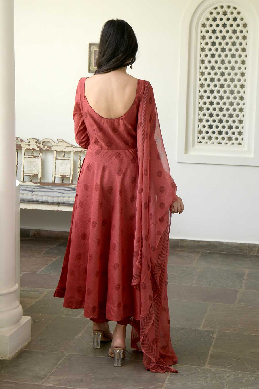 Dark Amber Red Kurta Set