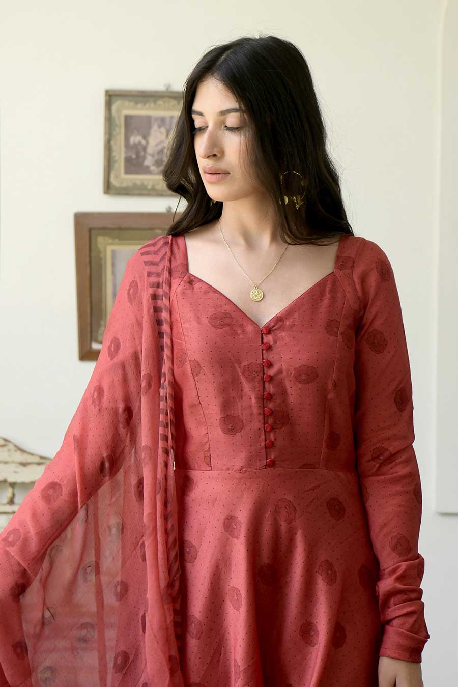 Dark Amber Red Kurta Set