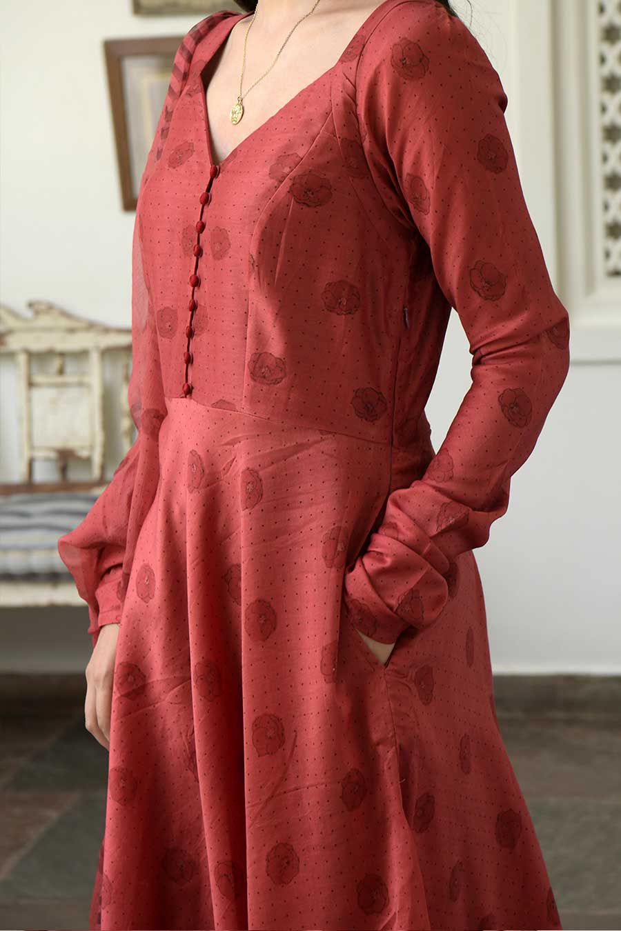 Dark Amber Red Kurta Set