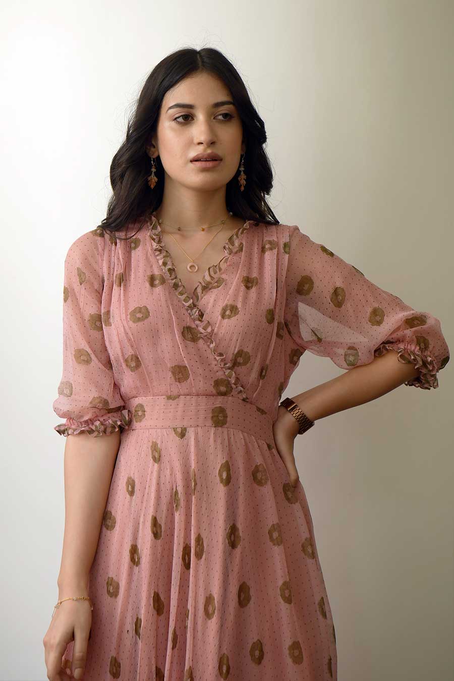 Peach Pressed Flower Maxi Dress