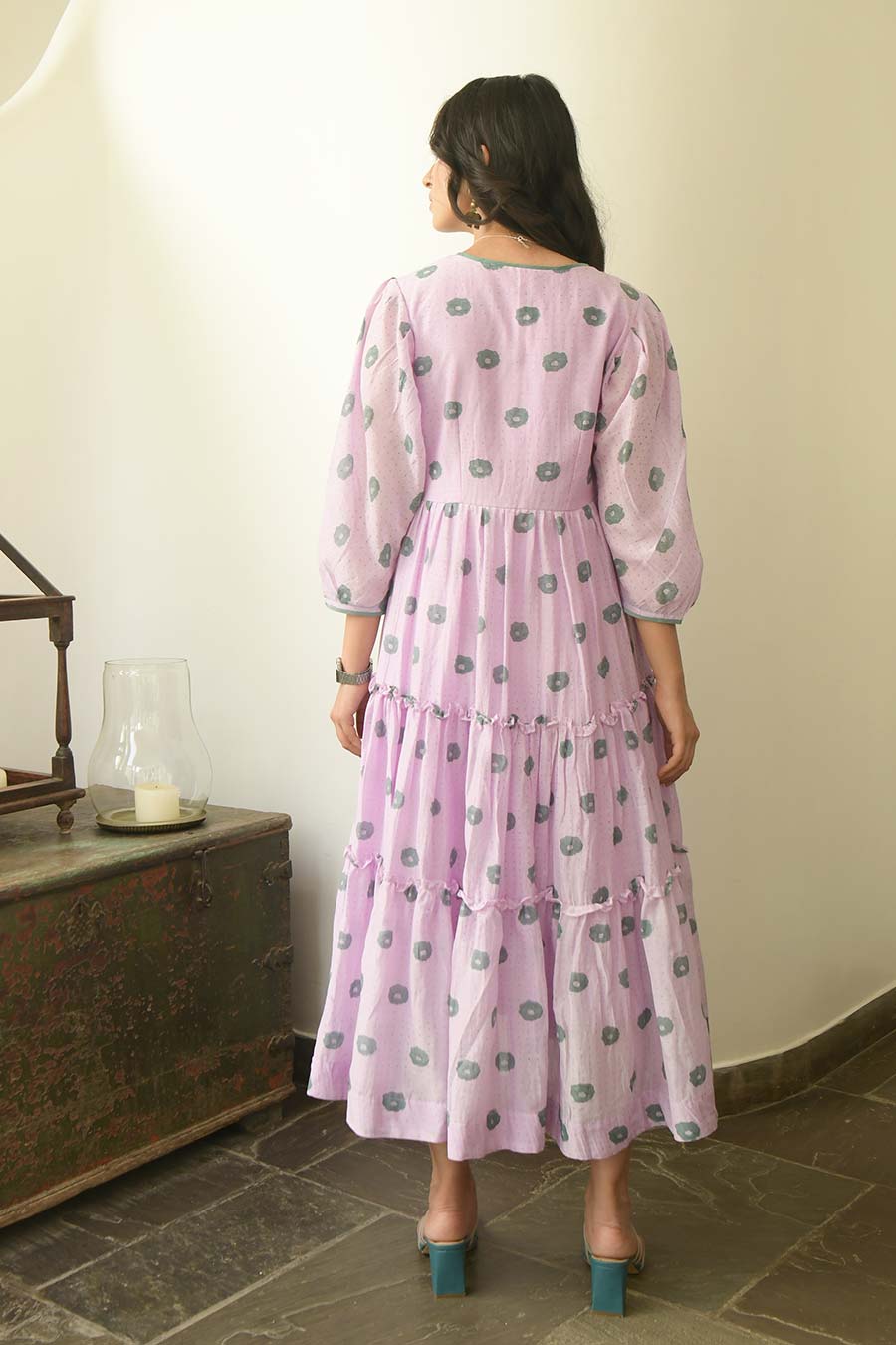 Lavender 3-Tier Handwoven Midi Dress