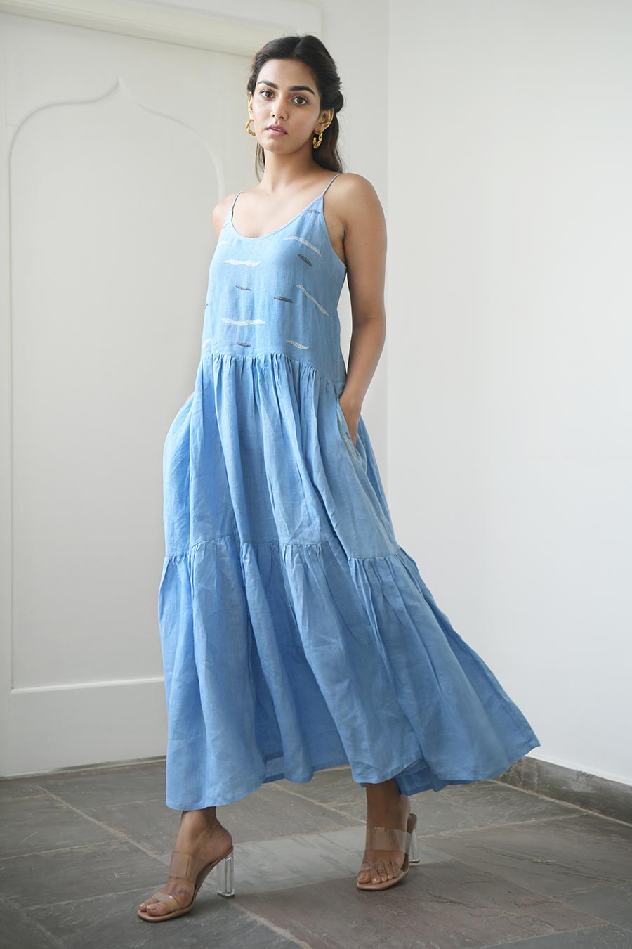 Colorado Kantha Stitch Blue Dress