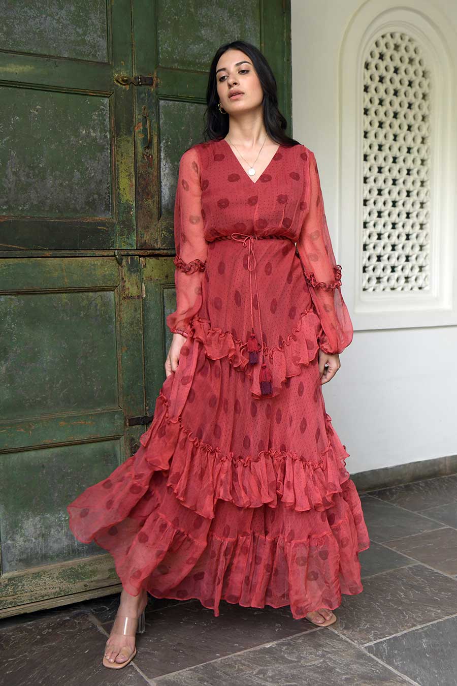 Dusty Sangria 3-Tier Ruffled Dress