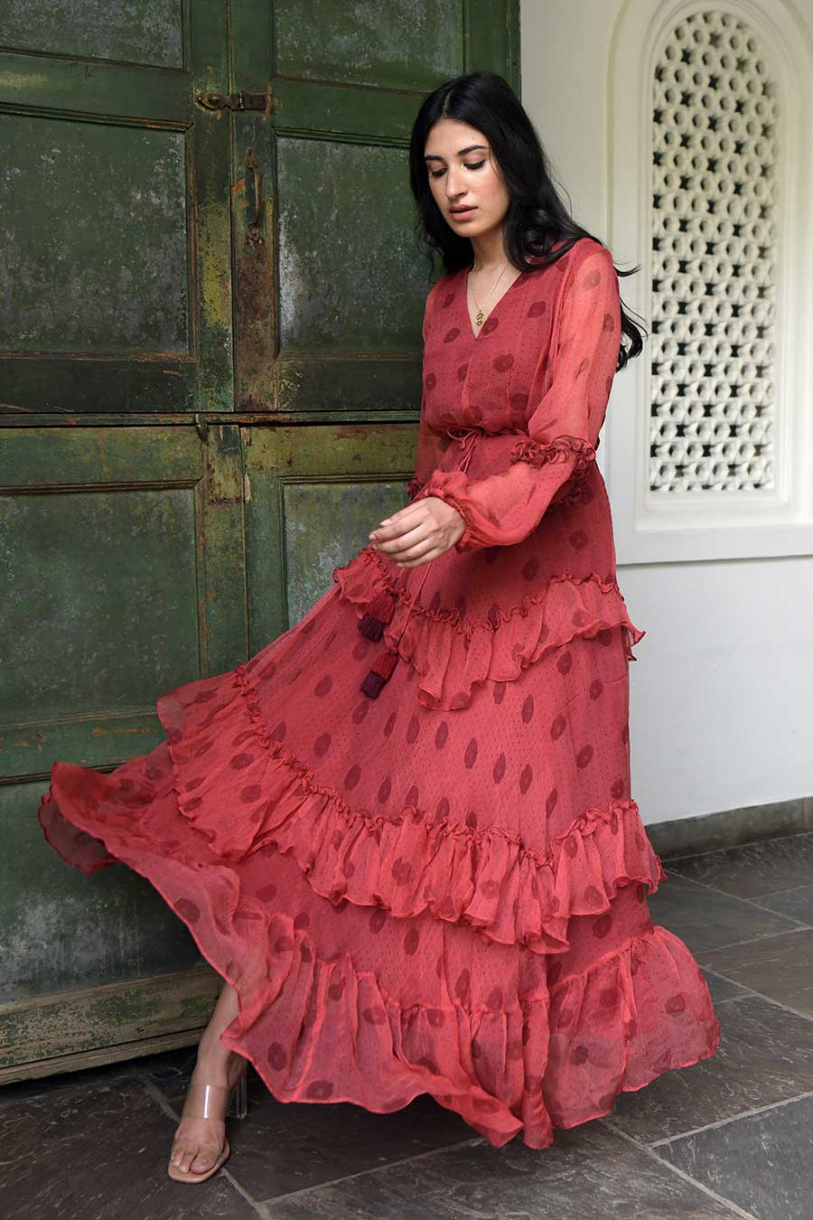 Dusty Sangria 3-Tier Ruffled Dress