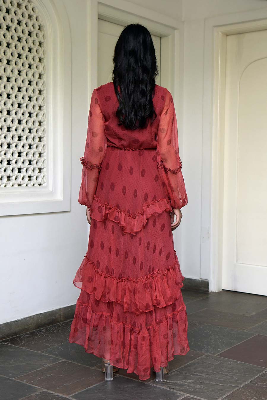 Dusty Sangria 3-Tier Ruffled Dress
