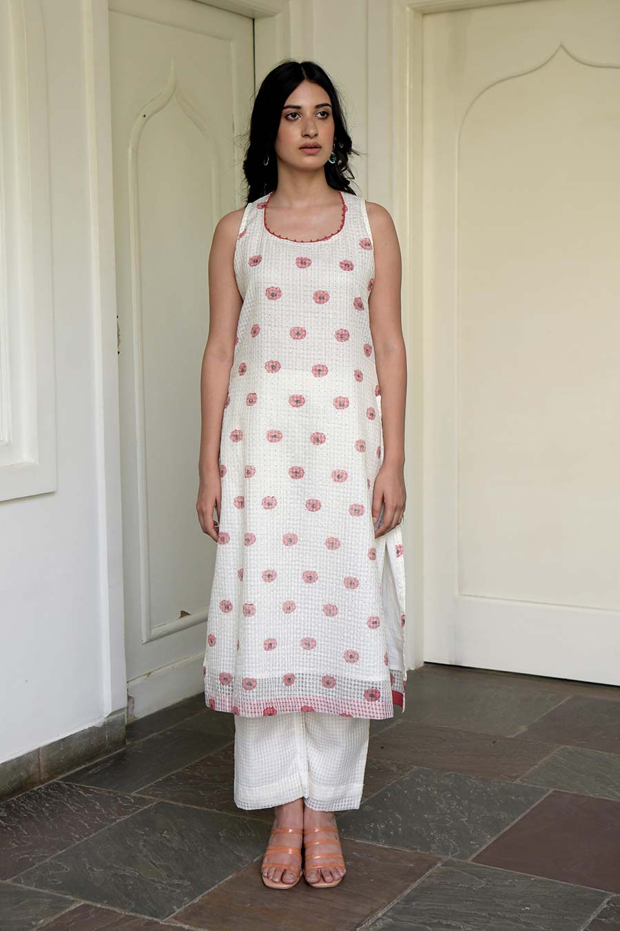 White Coral Handwoven Kurta