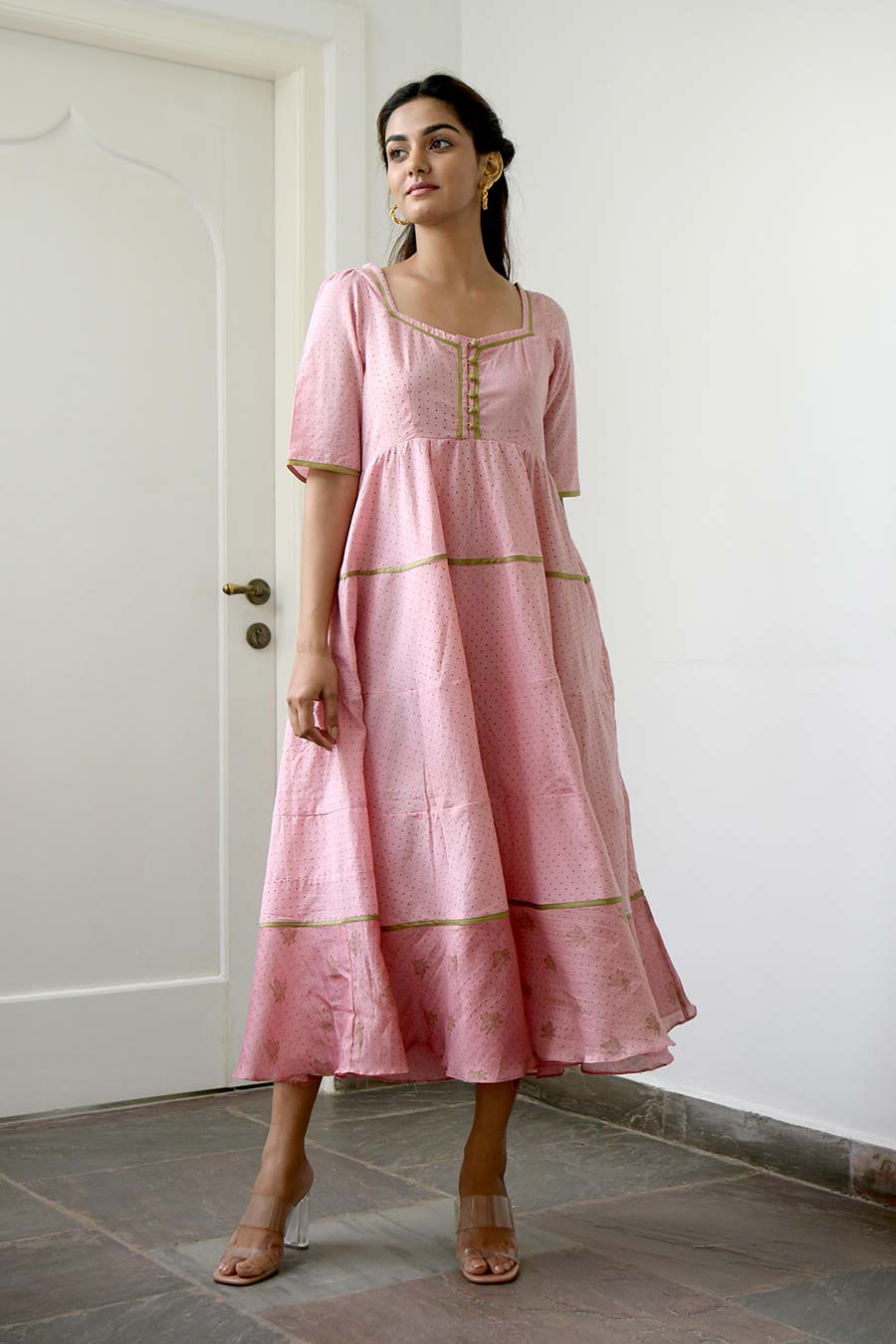 French Rose Chanderi Tiered Dress