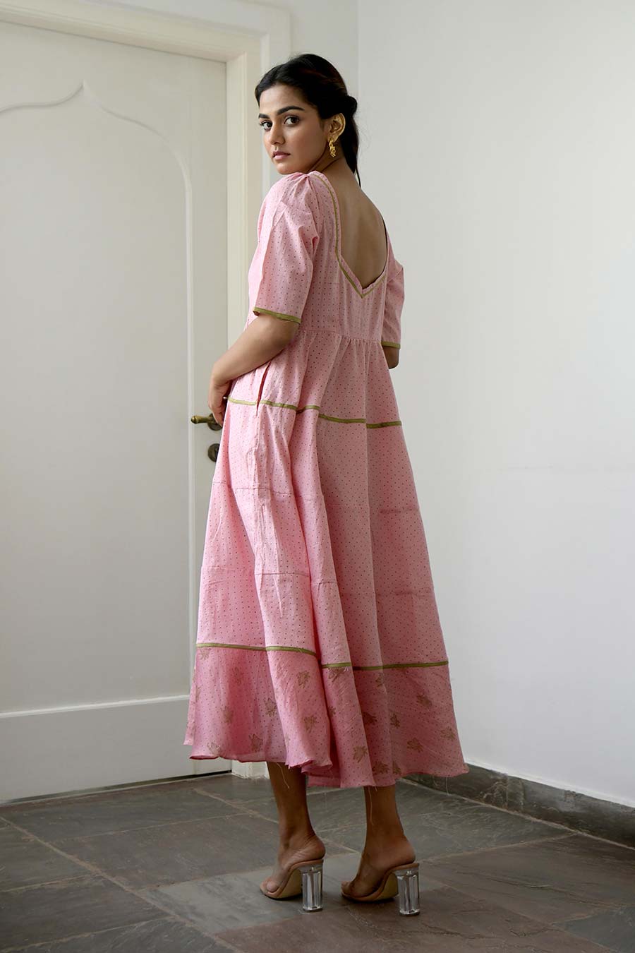 French Rose Chanderi Tiered Dress