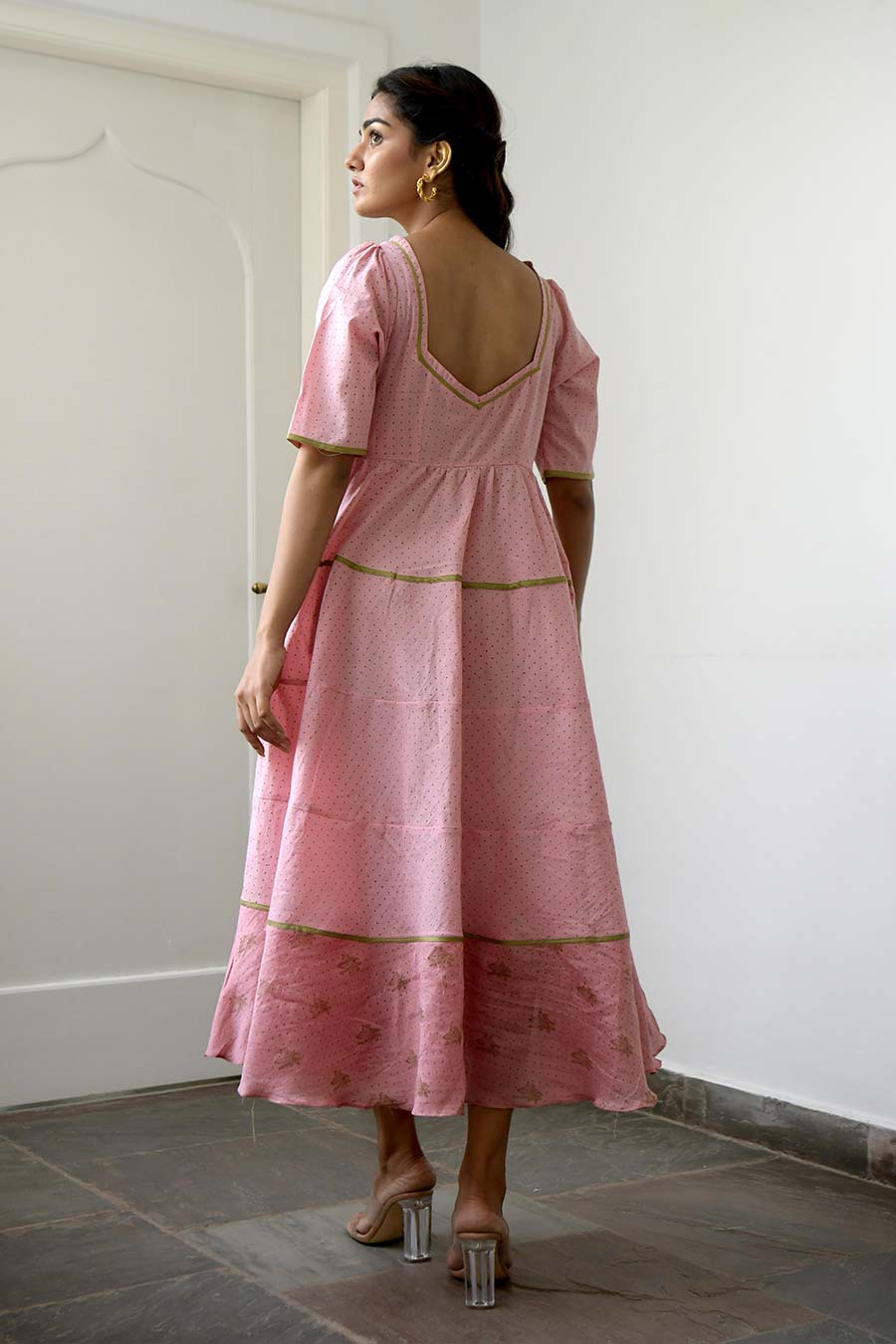 French Rose Chanderi Tiered Dress