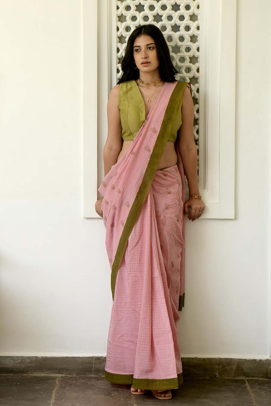 Salmon & Cinnamon Saree & Blouse Set