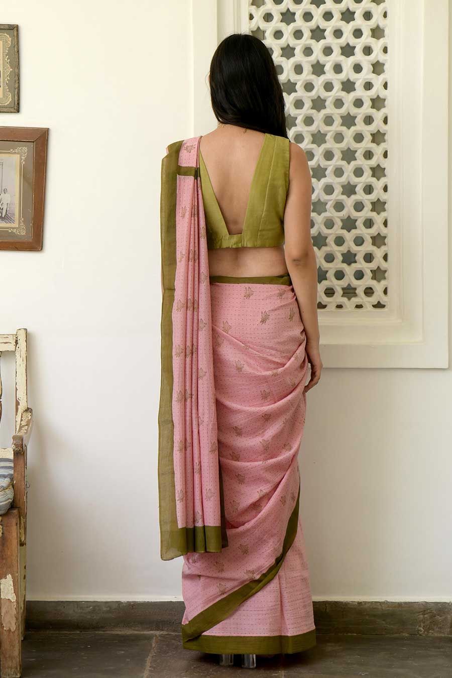 Salmon & Cinnamon Saree & Blouse Set