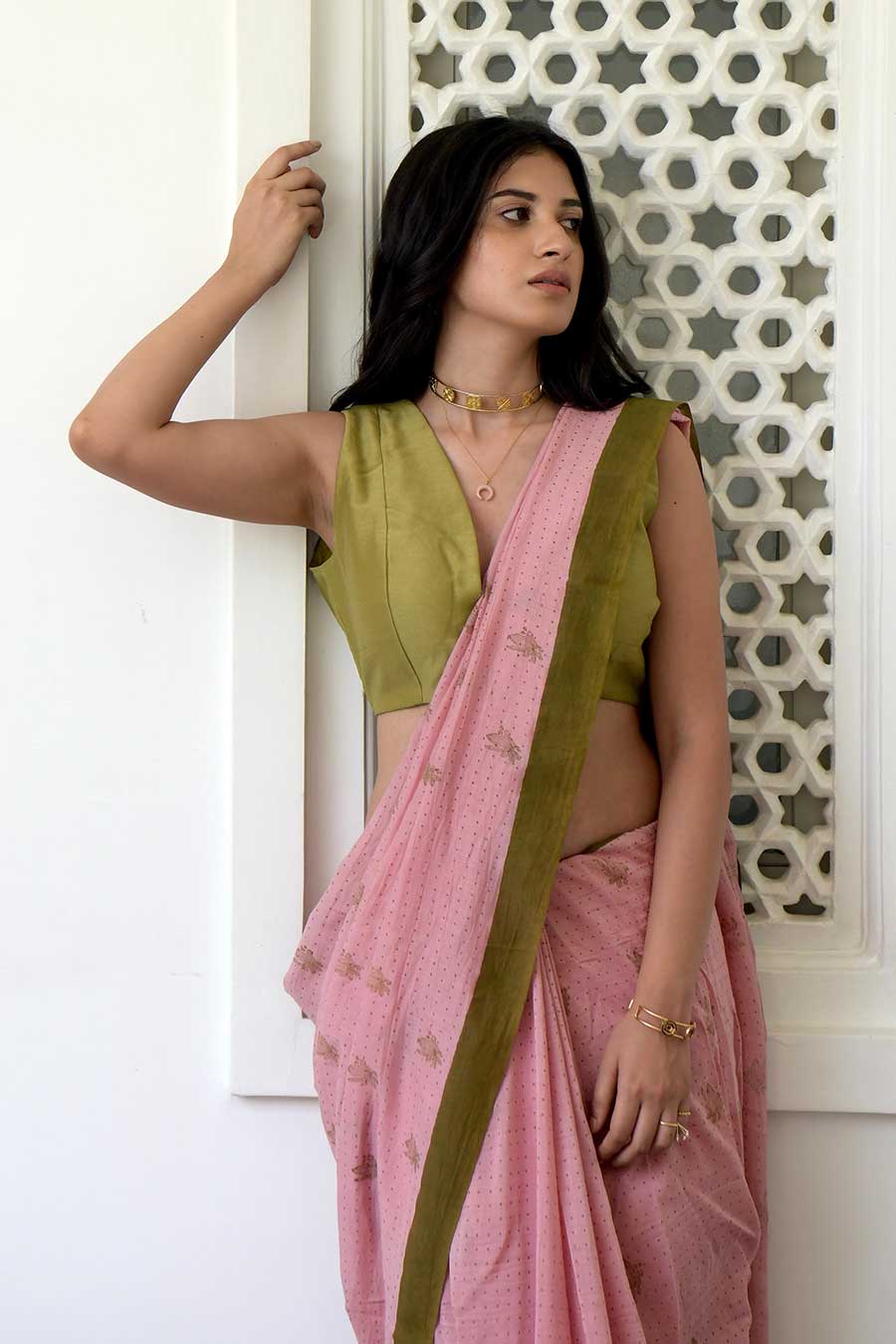 Salmon & Cinnamon Saree & Blouse Set