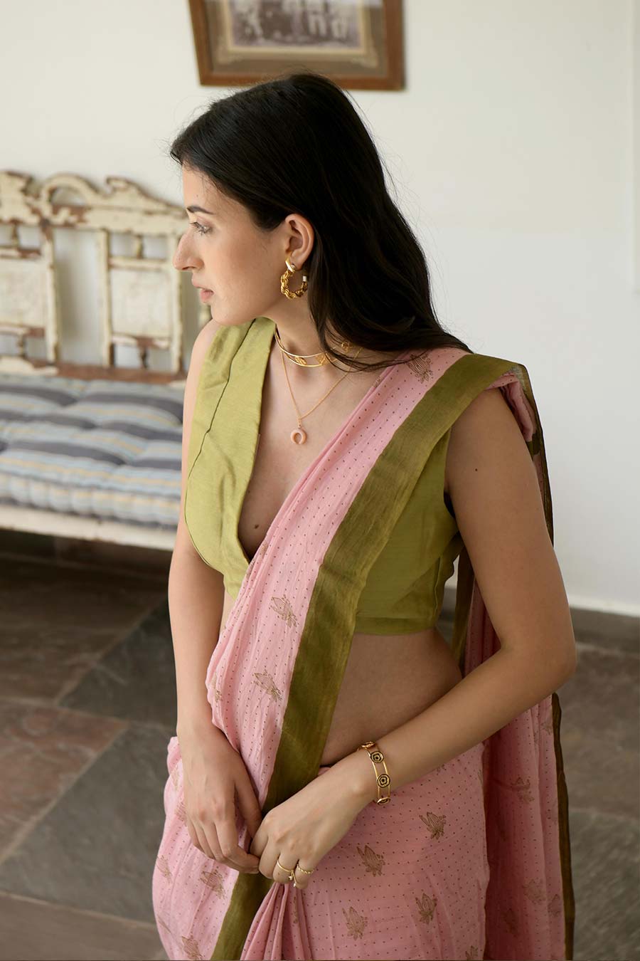 Salmon & Cinnamon Saree & Blouse Set