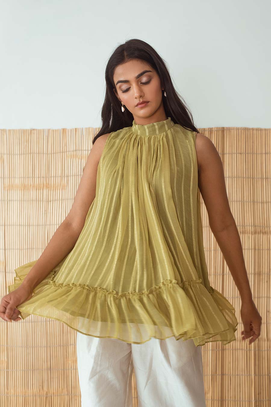 Lime Green Handloom High Neck Top