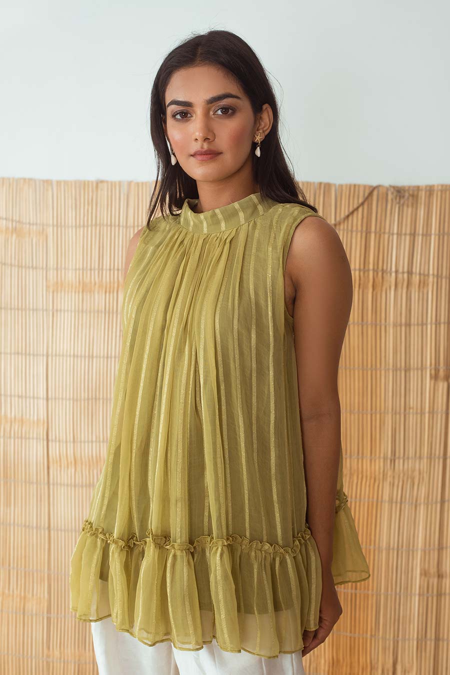 Lime Green Handloom High Neck Top