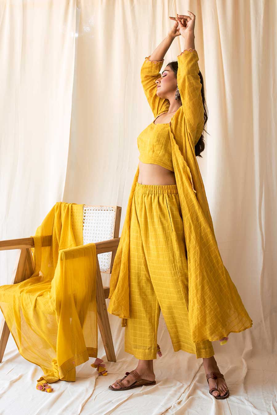 Yellow Handloom Cotton Angrakha Set (Set of 4)