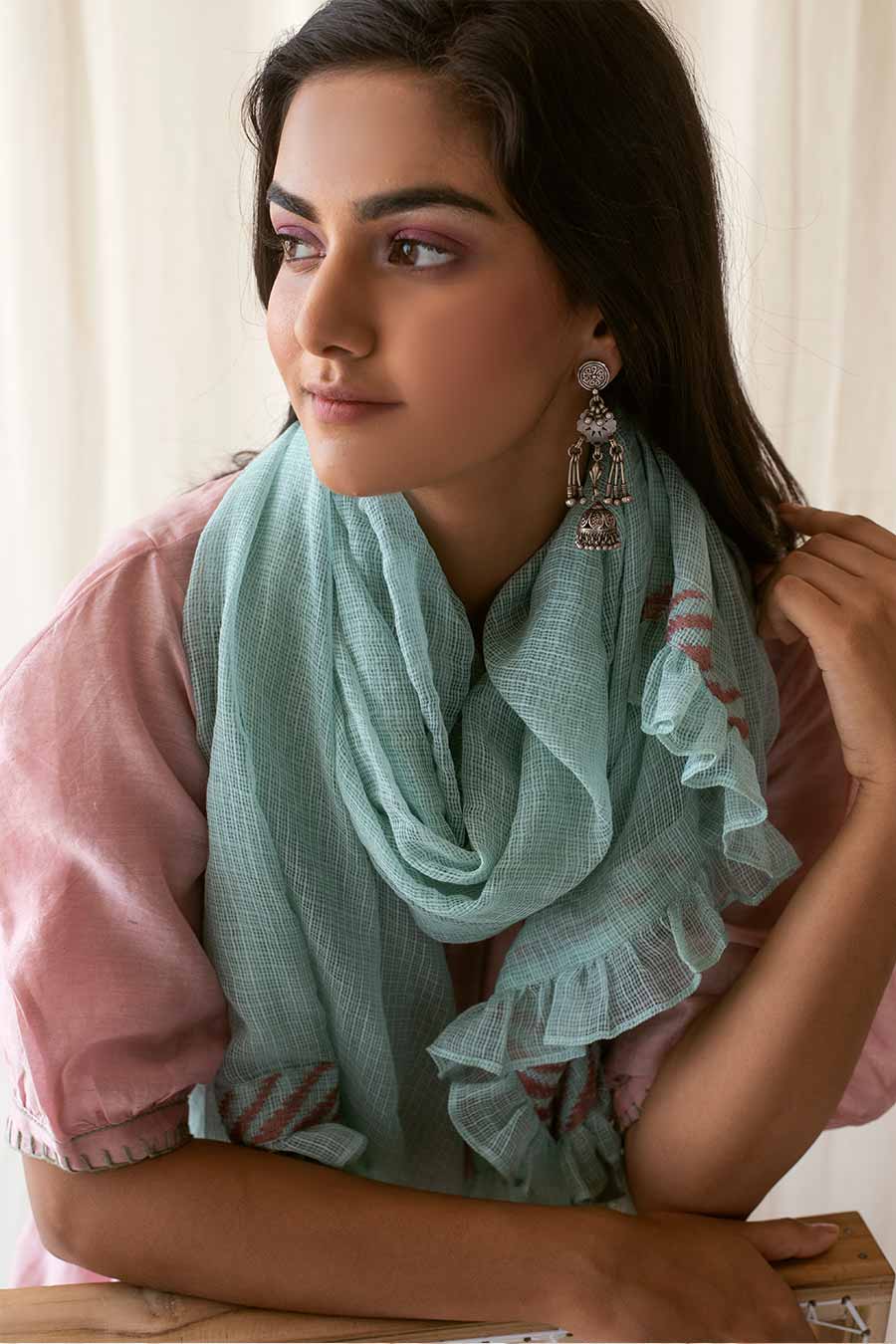 Pink Chanderi Kurta Dress & Dupatta Set