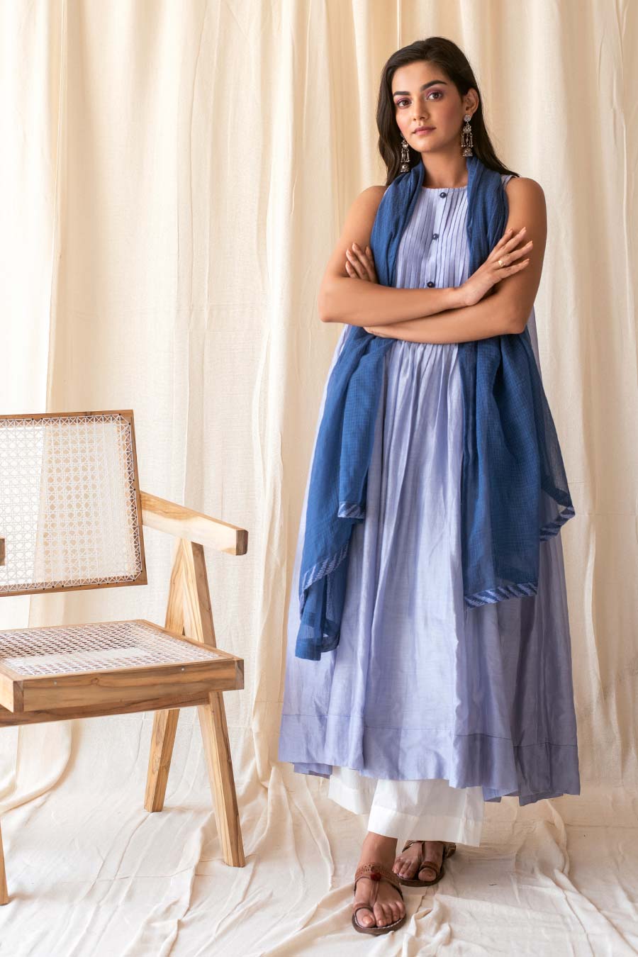 Blue & White Handloom Kurta Set (Set of 3)