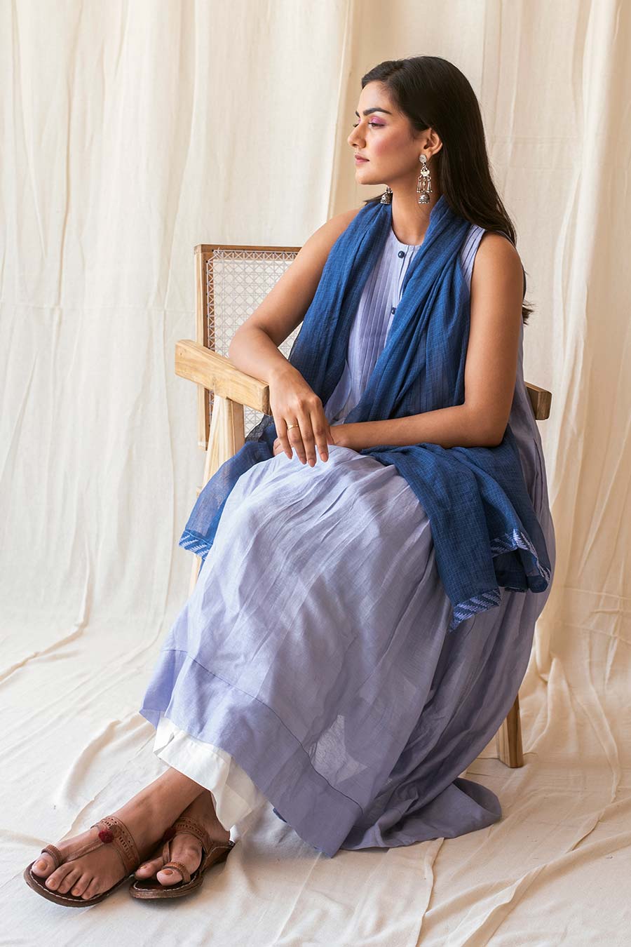 Blue & White Handloom Kurta Set (Set of 3)