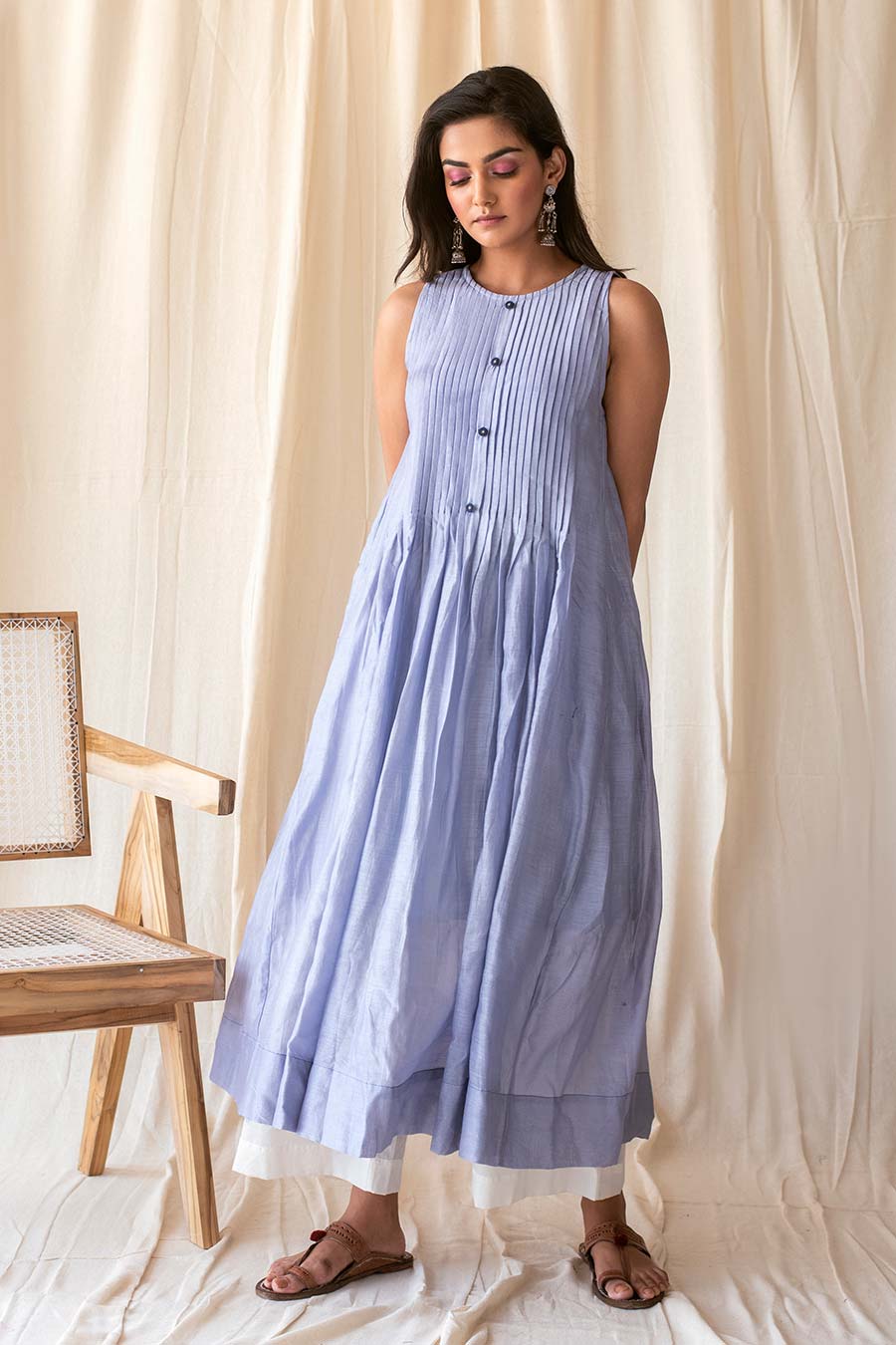 Blue & White Handloom Kurta Set (Set of 3)