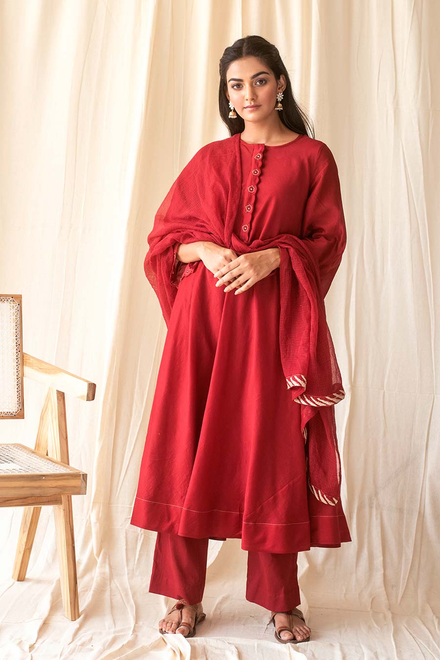 Red Handloom Kurta Set (Set of 3)