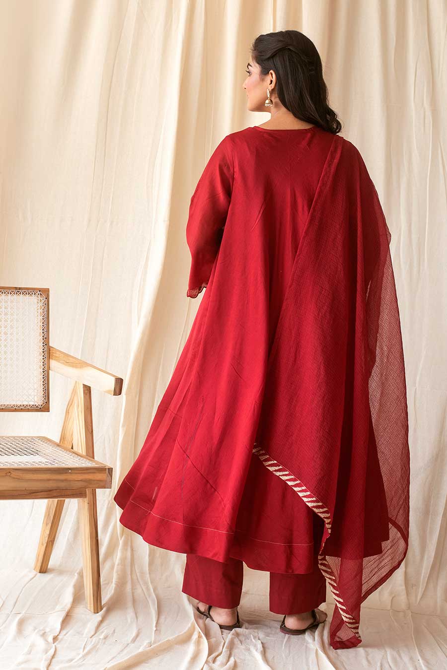 Red Handloom Kurta Set (Set of 3)