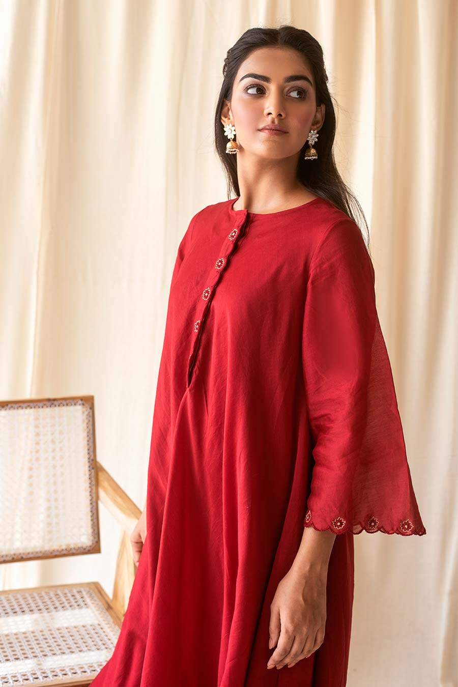 Red Handloom Kurta Set (Set of 3)