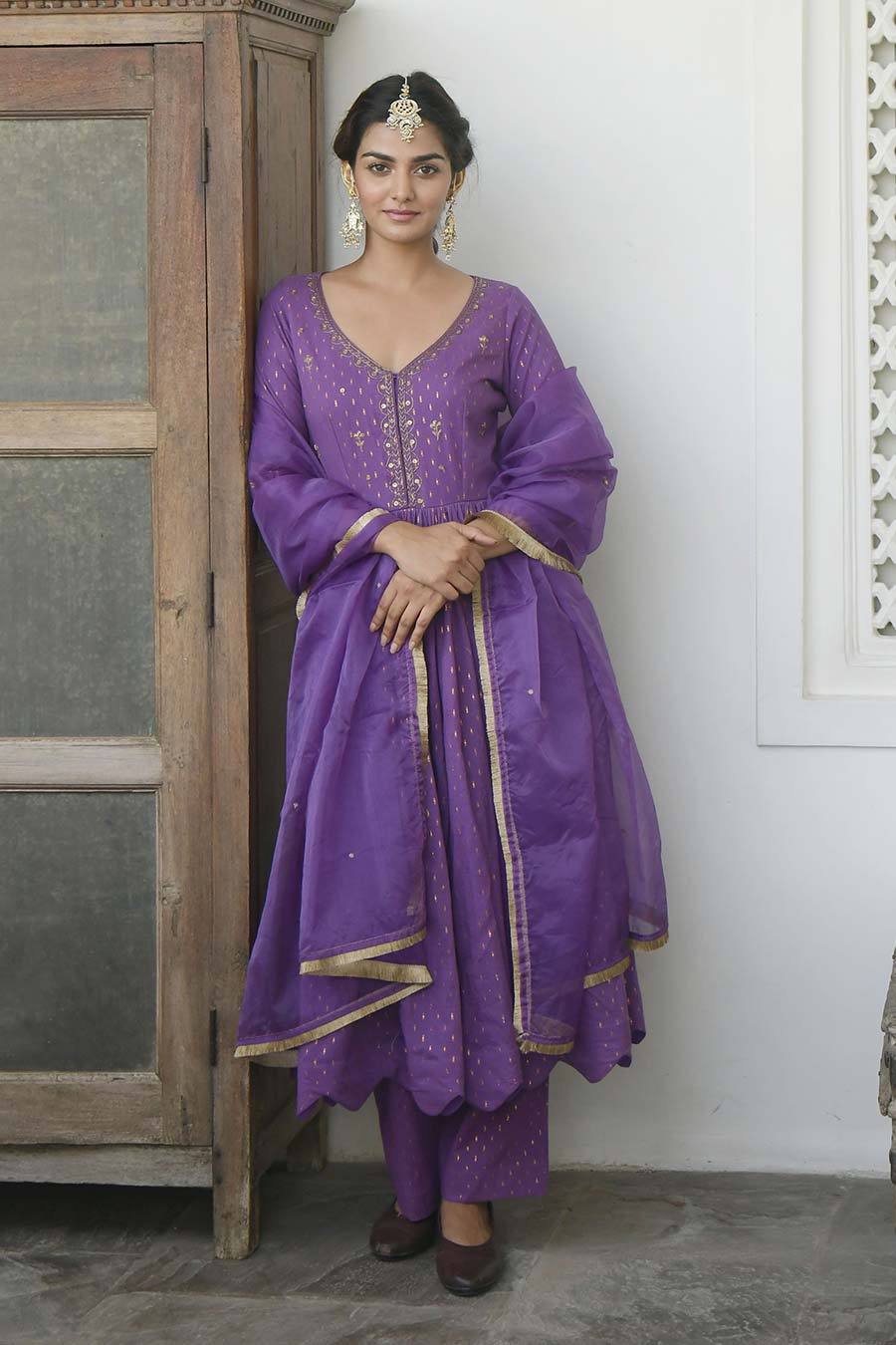 Violet Embroidered Kurta Set