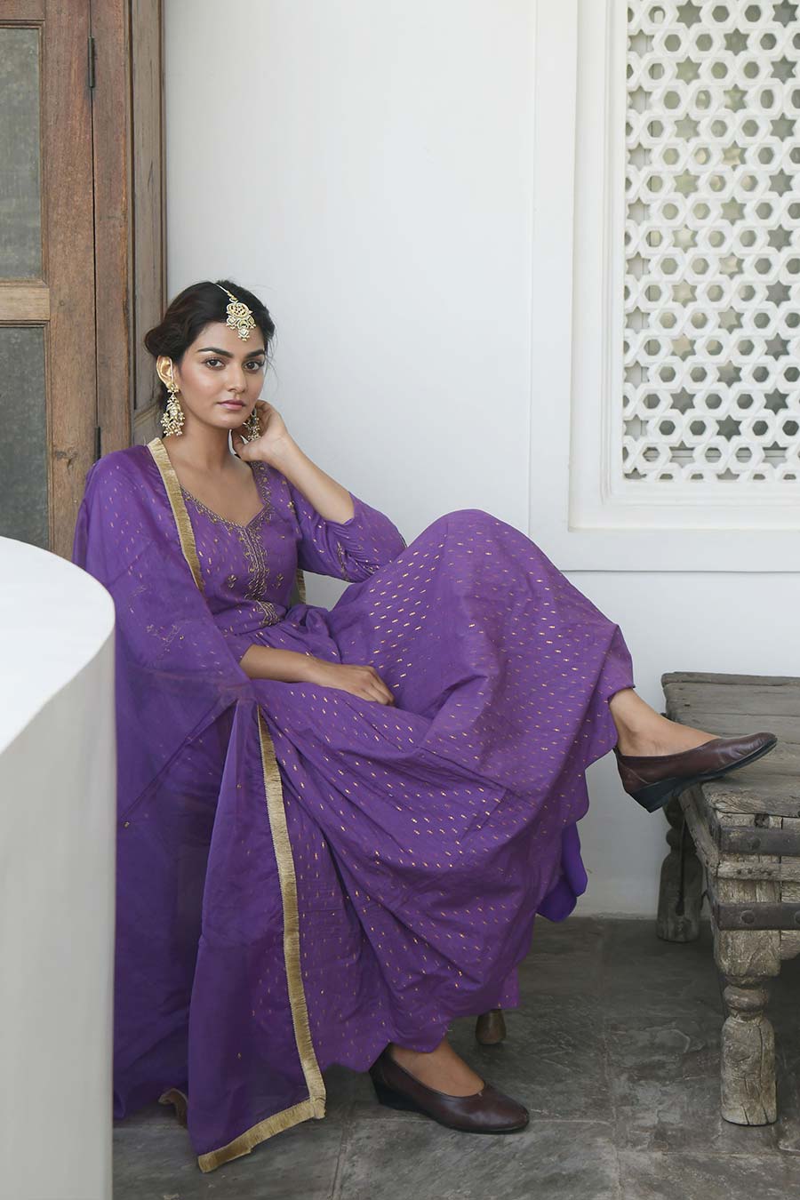 Violet Embroidered Kurta Set
