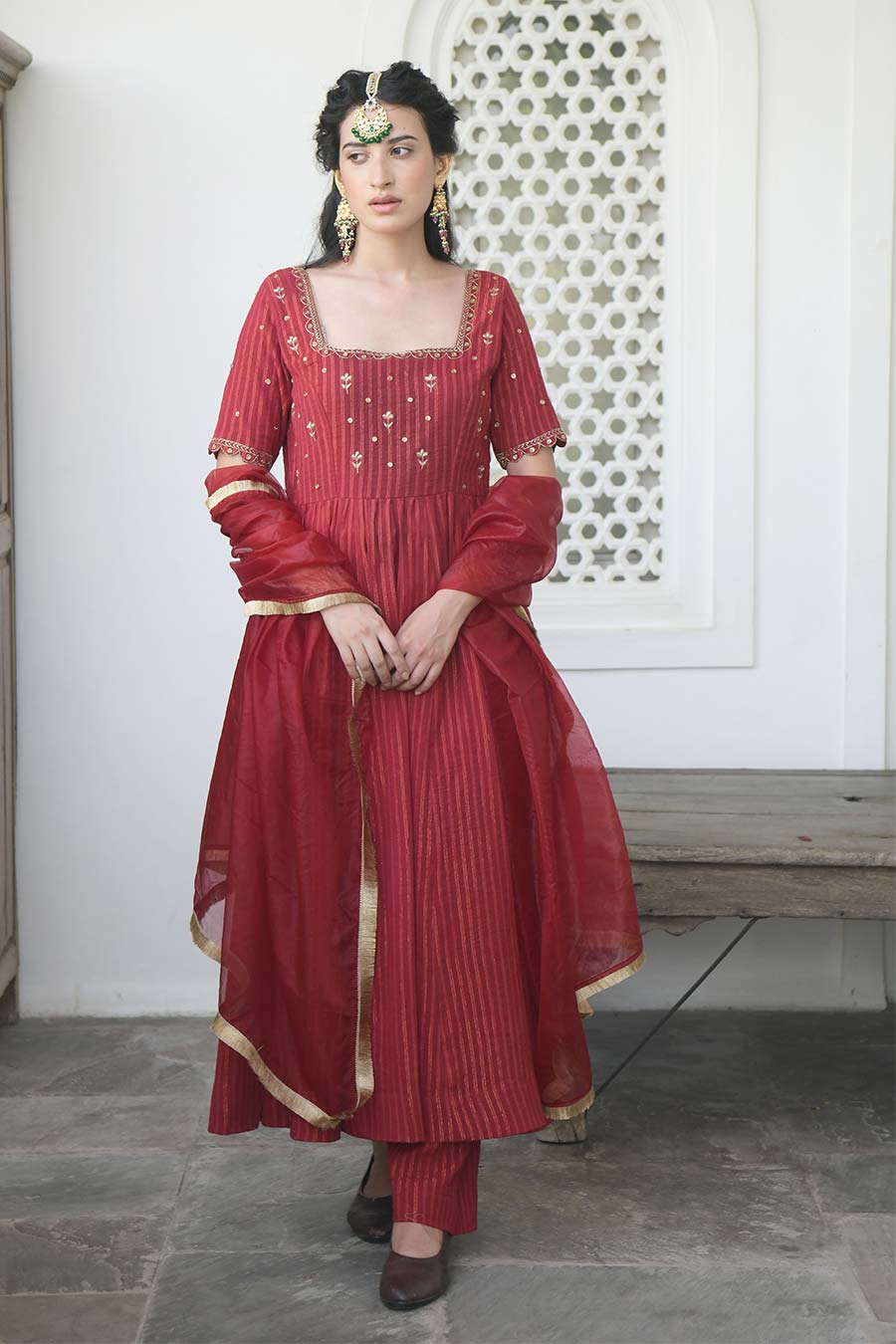 Cherry Sangria Embroidered Kurta Set