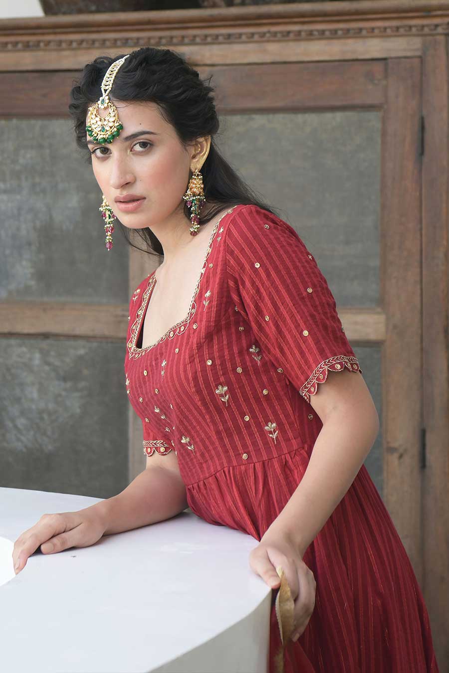 Cherry Sangria Embroidered Kurta Set