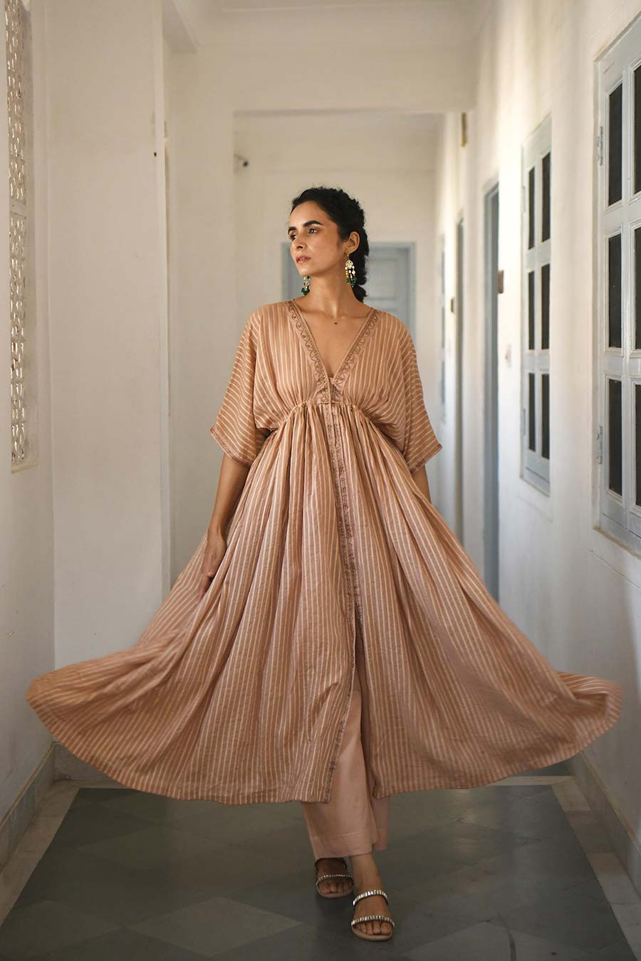 Ivory Embroidered Kaftan & Pants Set