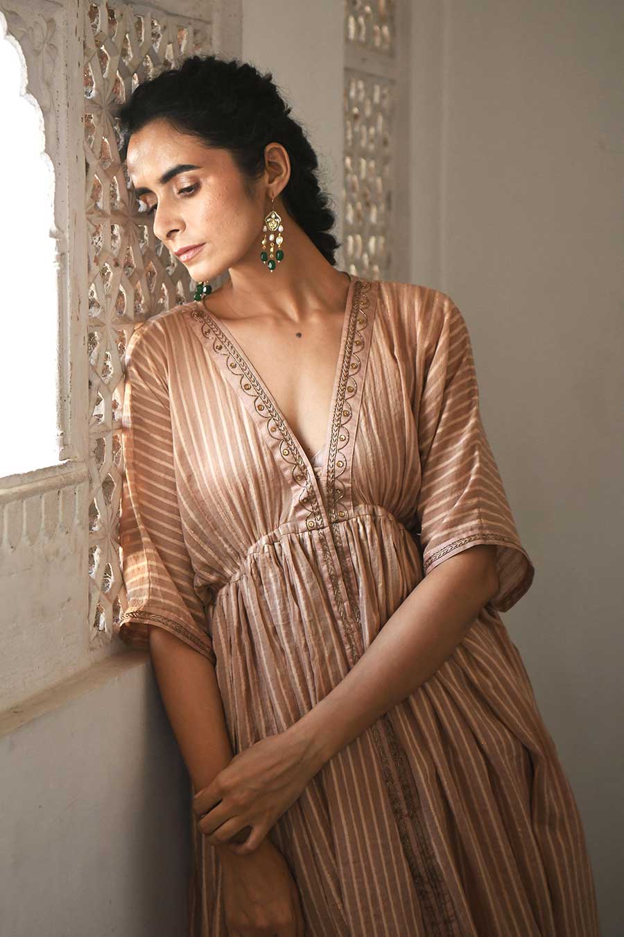 Ivory Embroidered Kaftan & Pants Set
