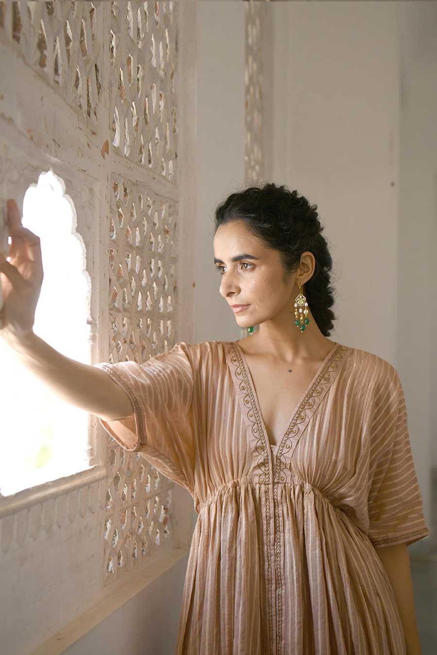 Ivory Embroidered Kaftan & Pants Set