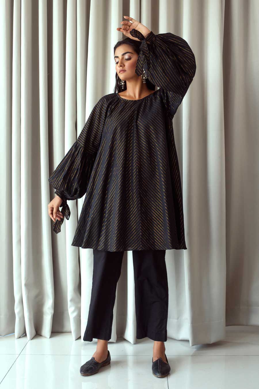 Black Handwoven Cotton Tunic Top