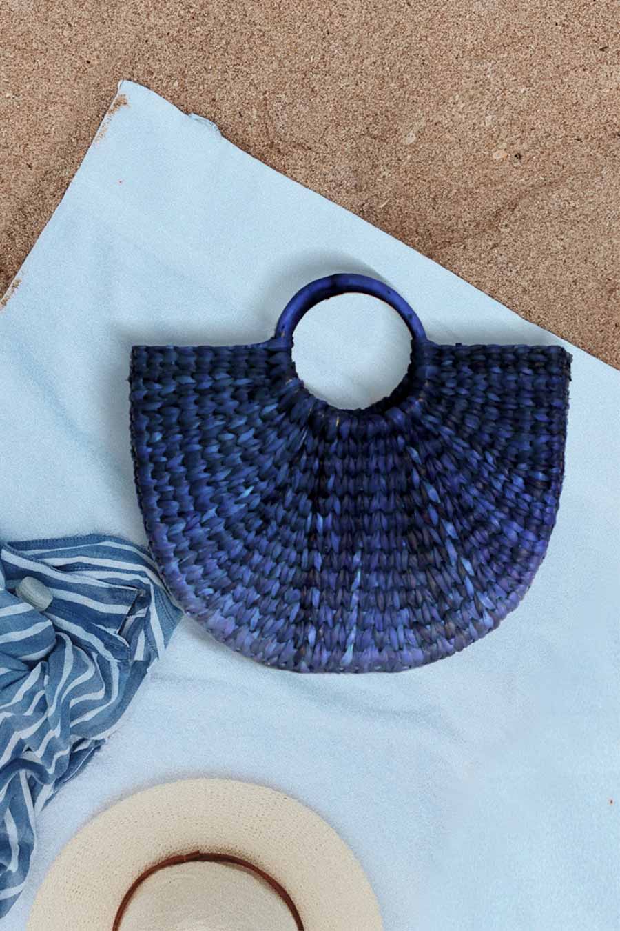 Savera Sapphire Blue Crescent Basket Bag