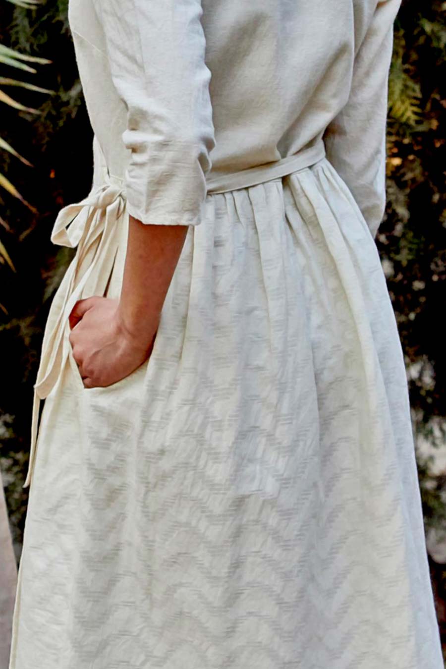 White Cotton Collared Wrap Dress
