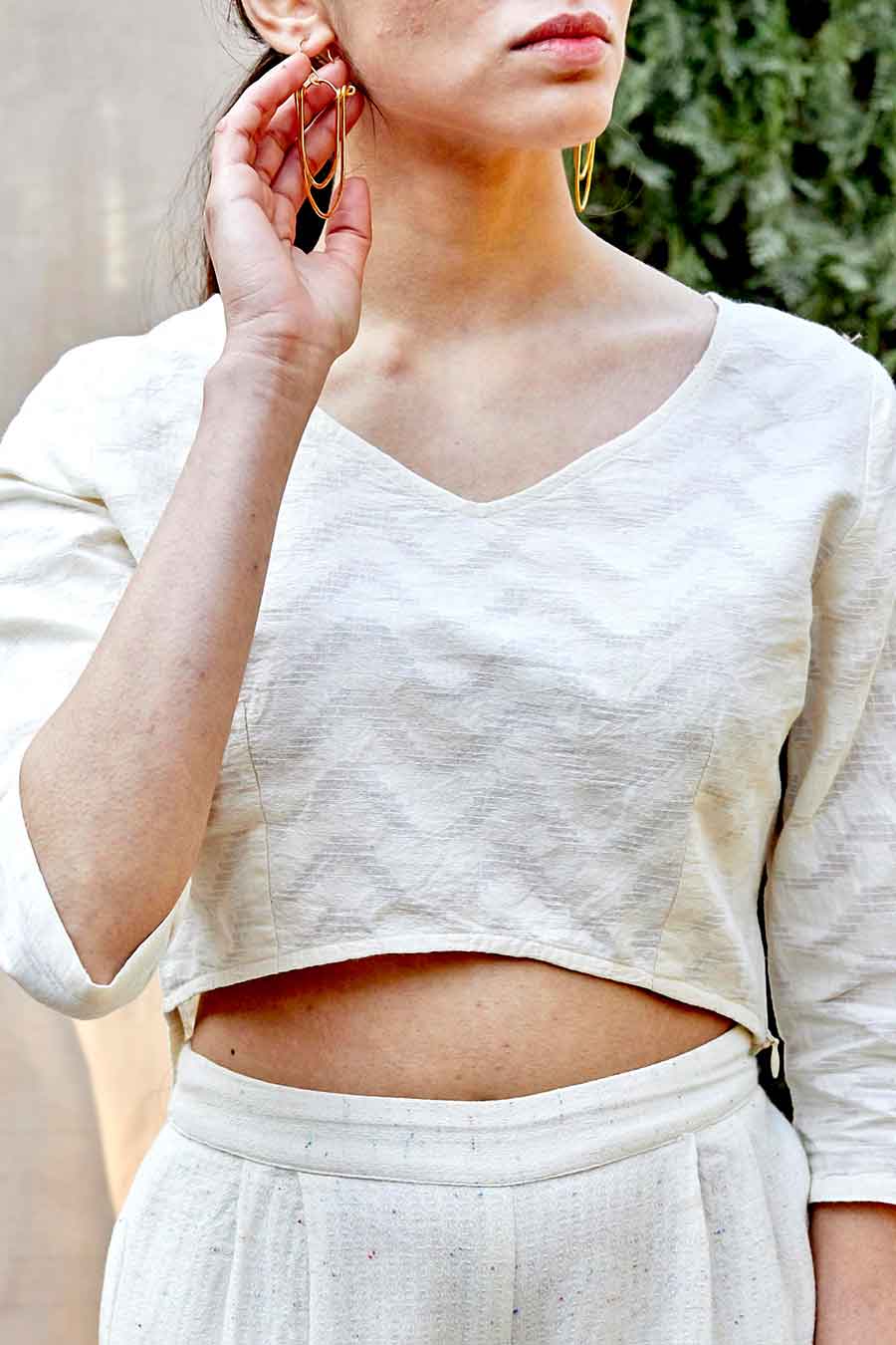 White Cotton High-Low Crop Top