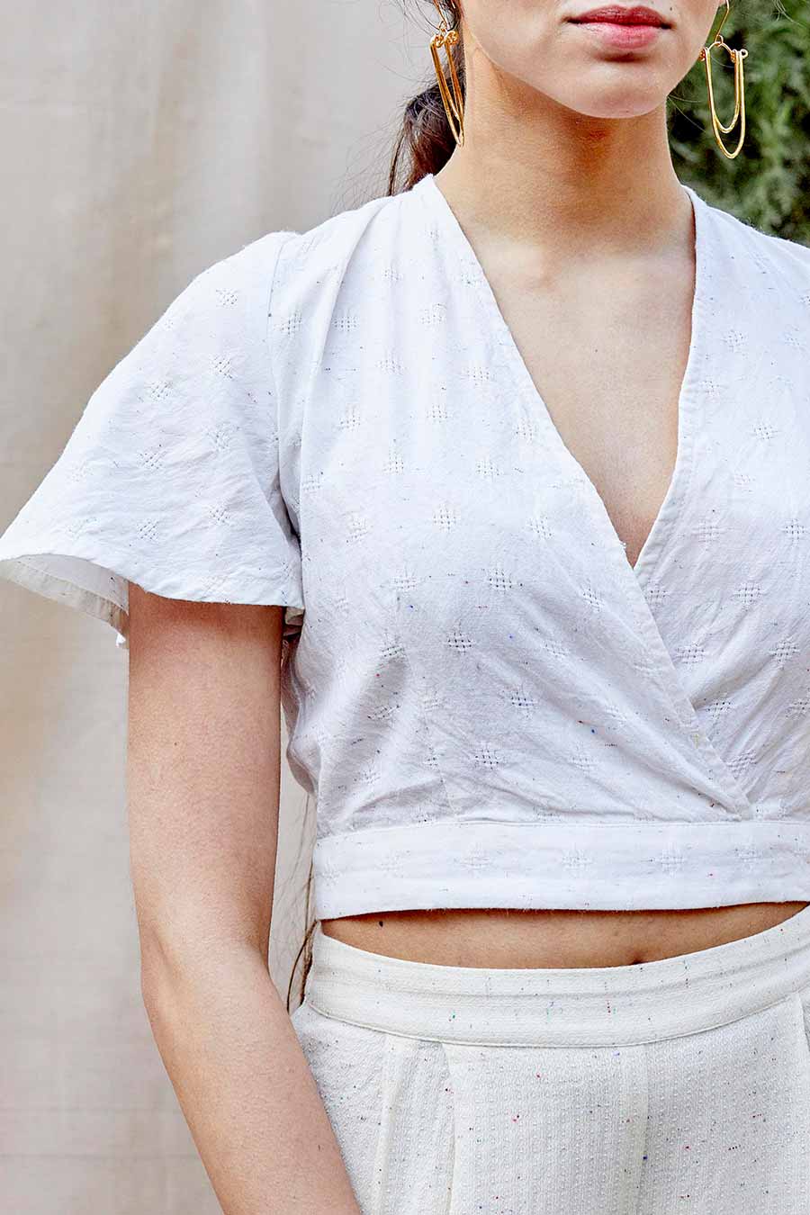 White Cotton Crossover Crop Top