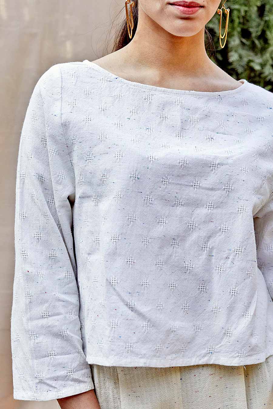 White Cotton Neps Relaxed Top
