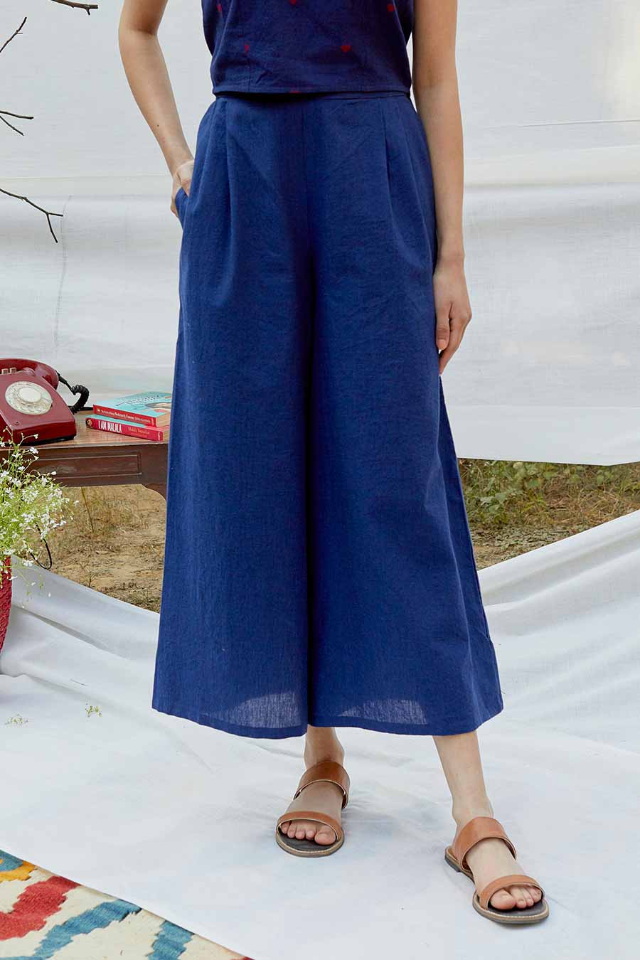 Blue Cotton Chambray Relaxed Pant