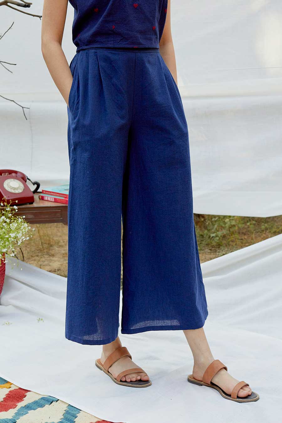 Blue Cotton Chambray Relaxed Pant