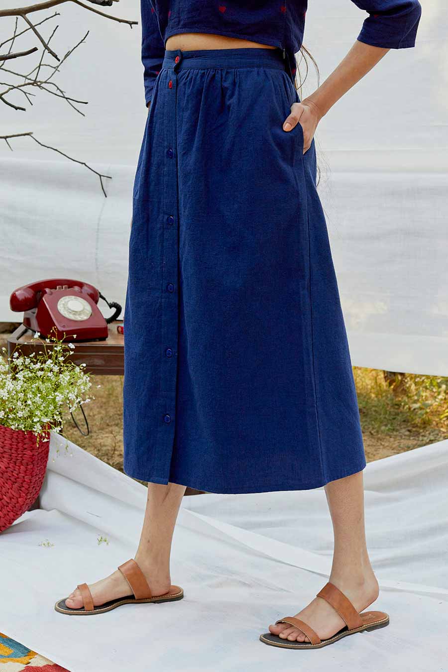 Blue Cotton Chambray Skirt
